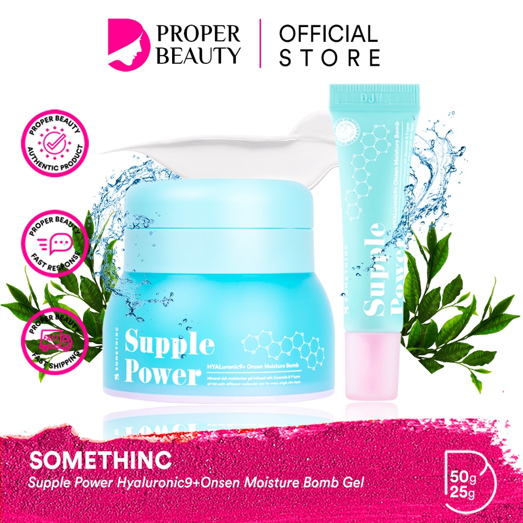 SOMETHINC Supple Power Hyaluronic9+Onsen Moisture Bomb Gel Indonesia / Skincare Cleanser Cleansing Essence Toner Serum Ampoule Eye Cream Gel Sunscreen Mask Masker Moisturizer Body Scrub Lotion Oil / Make Up Cushion Powder Eyelash Lipstick Lip Tint Paket