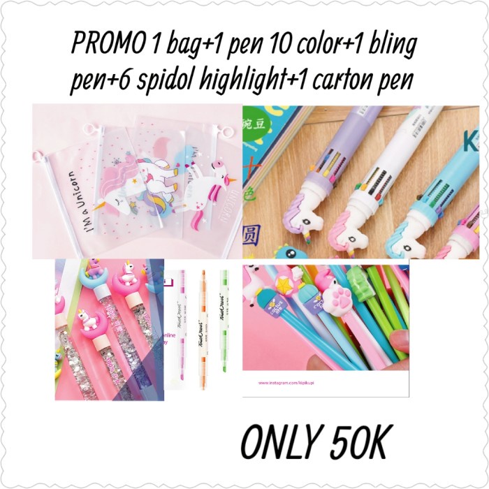 

(TERLARIS) PROMO paket 1pen case+1bling pen+6 spidol highlight+1 pen10warna+1 pen