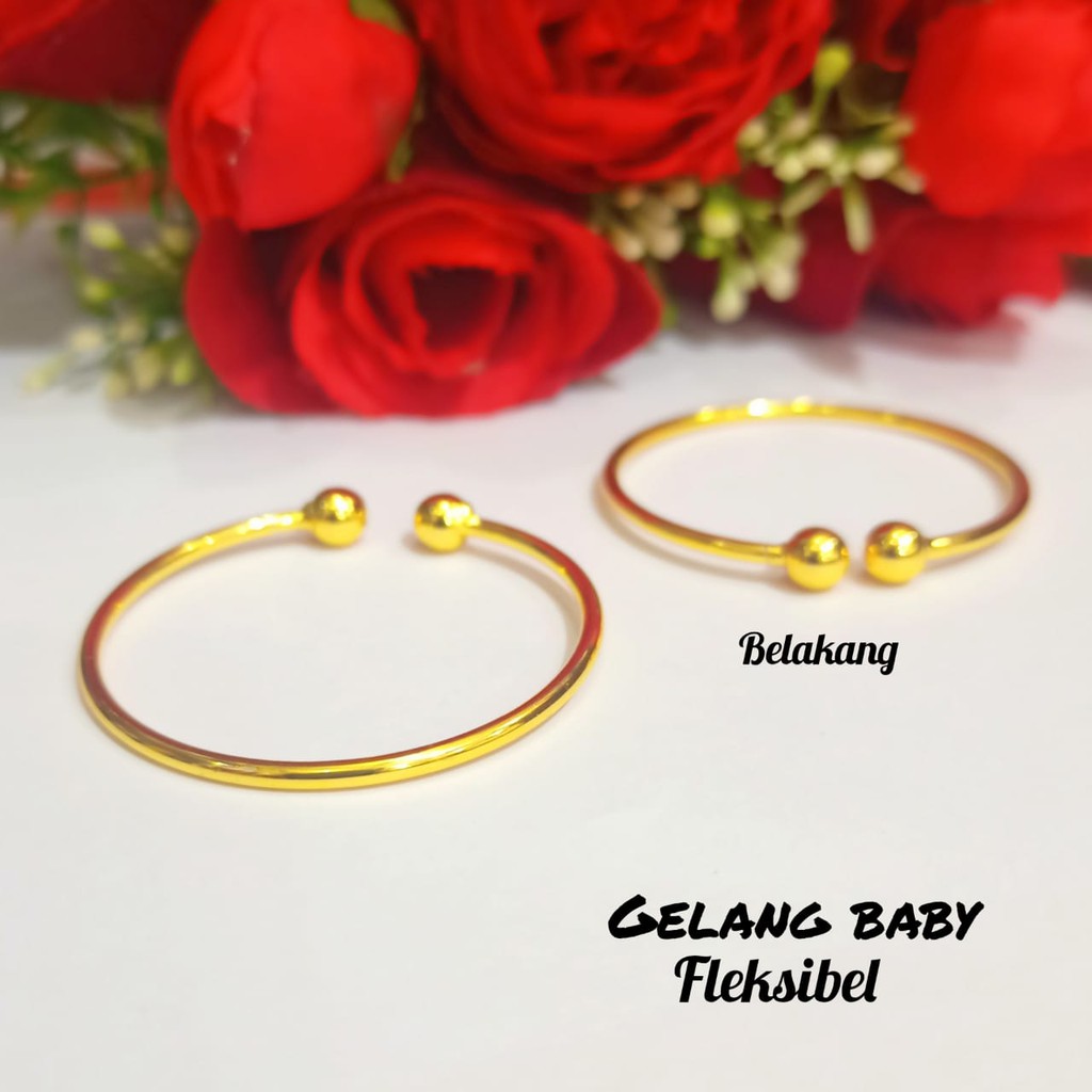 TITANIUM Gelang Baby fleksibel polos emas Korea 24k baja kuning anti luntur