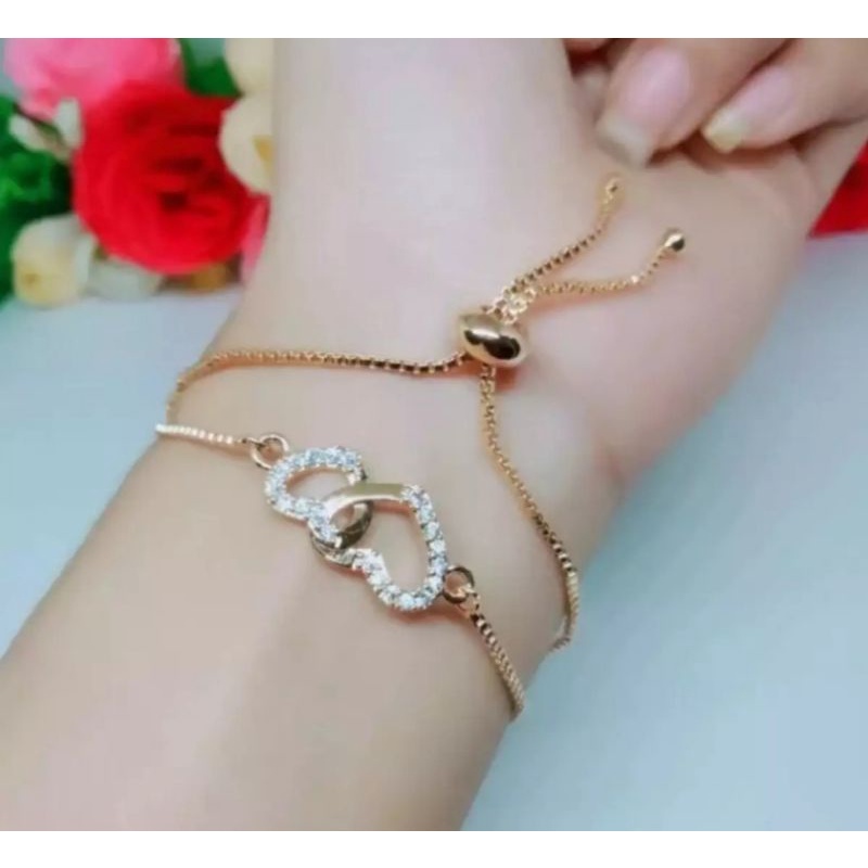 GELANG TANGAN SERUT TITANIUM LOVE DOUBLE BISA SEMUA UKURAN TANGAN