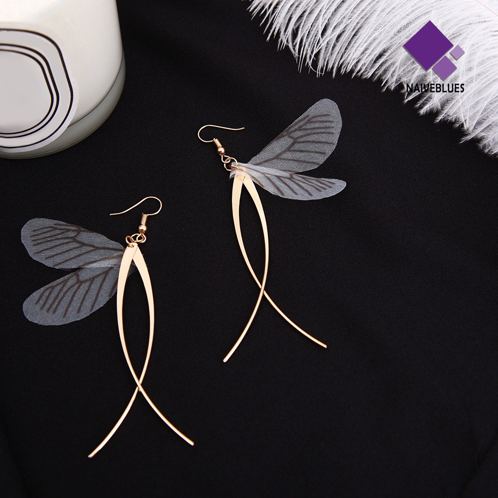 Anting Kait Juntai Bentuk Sayap Kupu-Kupu Rumbai Gaya Retro Untuk Wanita