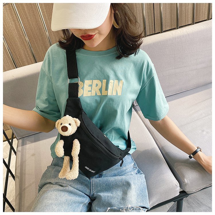 BAO004 Tas Samping Wanita Tas Pinggang Waistbag Korea Desain Boneka Beruang Lucu/Tas Punggung Beruang/Tas Kanvas/Tas HP