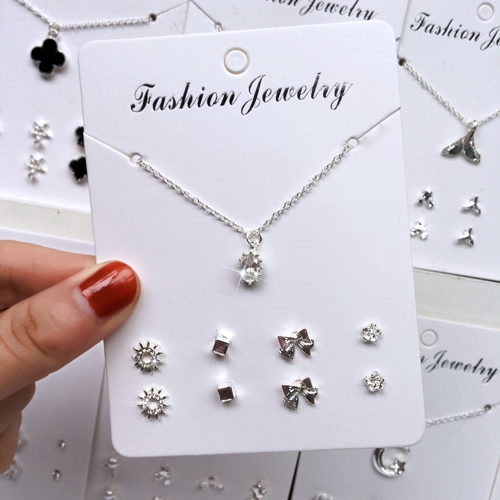 5 Pcs/set Empat Daun Mutiara Berbentuk Hati Clover Cross Wanita Kalung Satu Minggu Klavikula Rantai Anting-Anting Gabungan Set