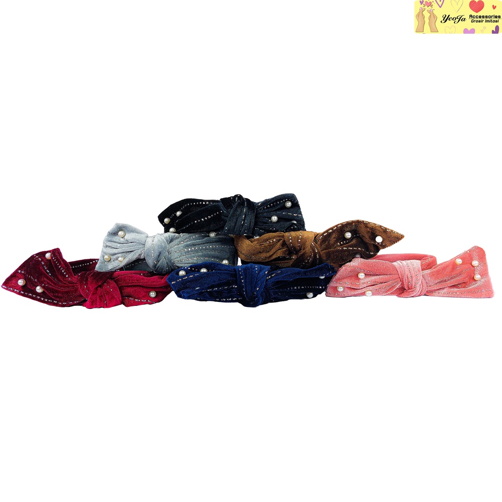 Bando Korea Wanita Fashion Motif Bludru Model Pita