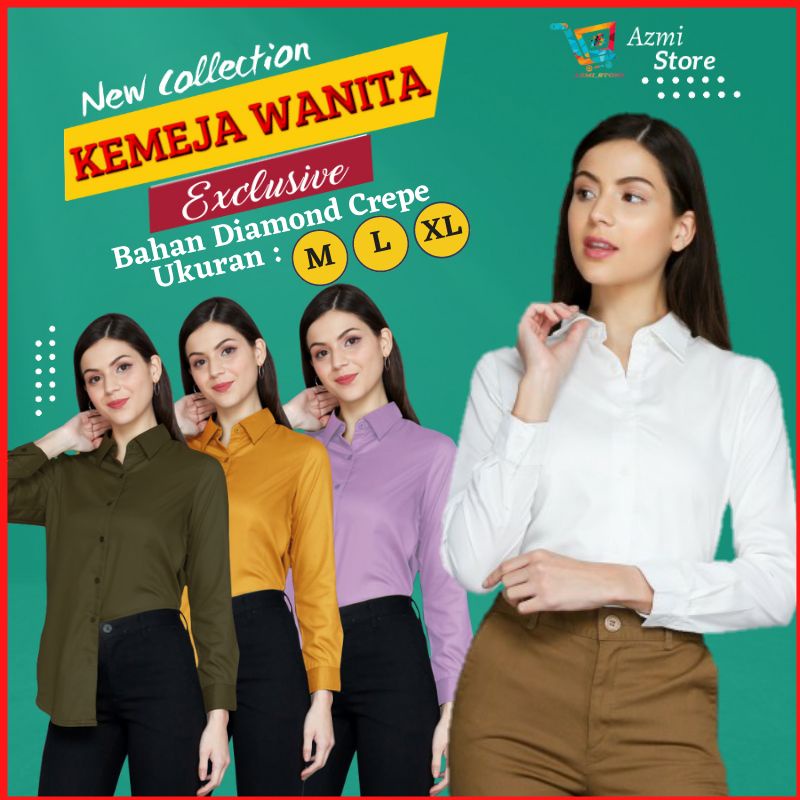 Baju Kemeja Wanita Polos Casual Cewek Remaja Lengan Panjang Warna Putih Terbaru 2021 AS02