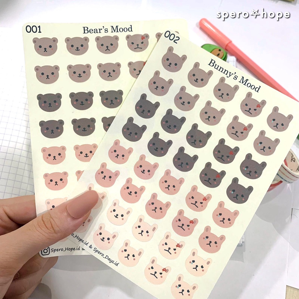 

SPEROHOPE - #001-002 Cute Aesthetic Sticker Sheet Teddy & Bunny's Mood DIY Diary Sticker Jurnal BUJO Planner Deco Stiker Hias