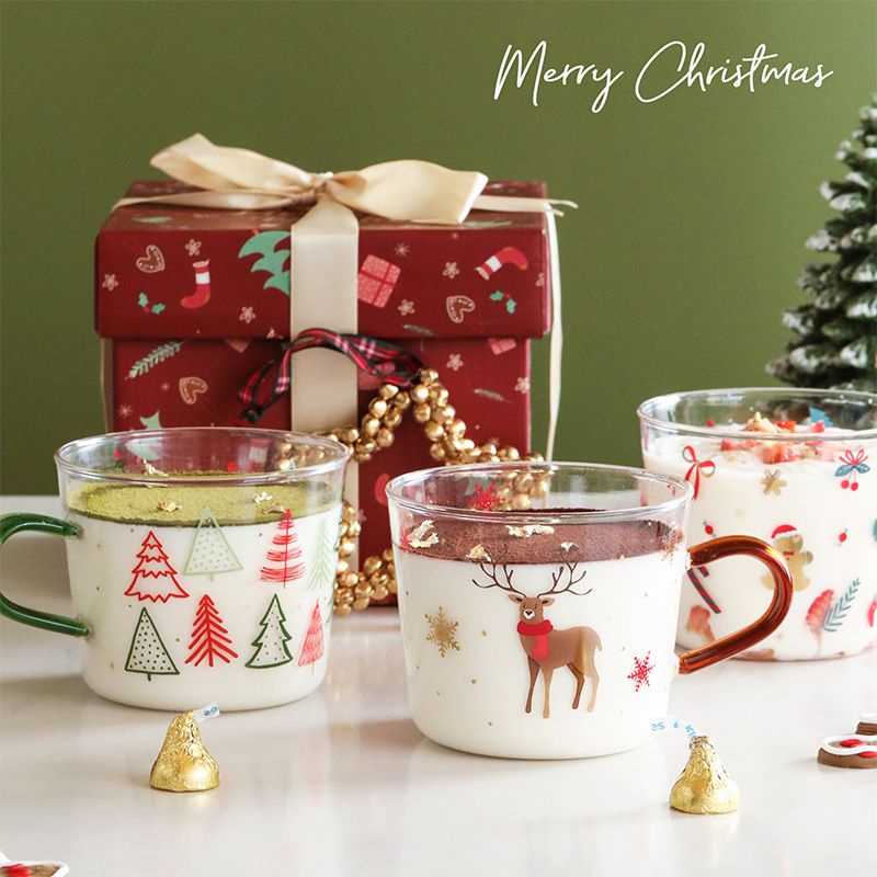 Gelas Minum Kaca Edisi Natal Christmas Large Mug with Gift Box Breakfast Mug Hampers Natal