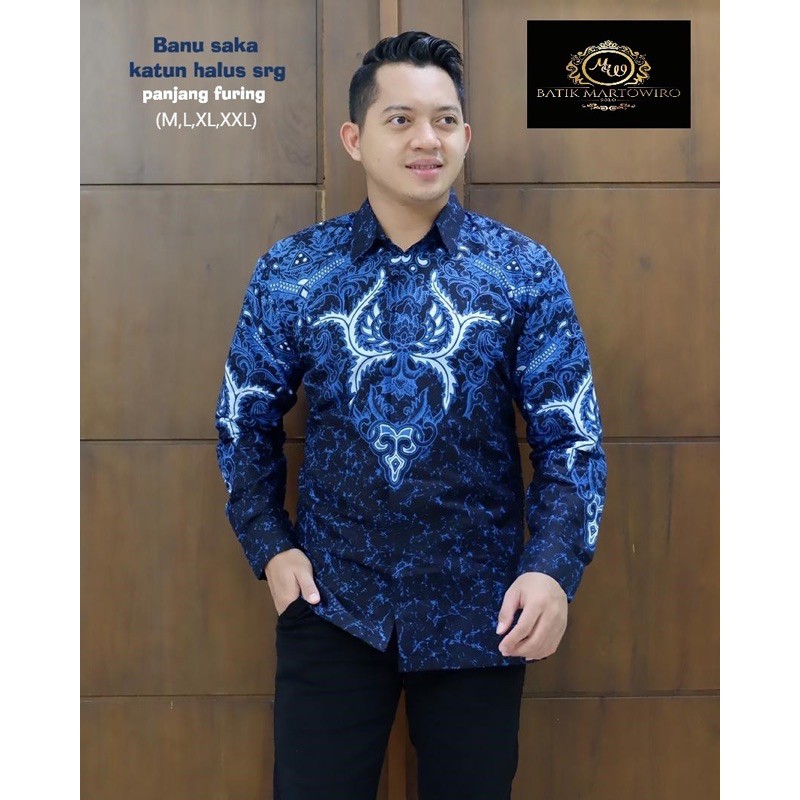 BATIK PRIA BANU SAKA NAVY KATUN HALUS SIZE M-XXL HIGH QUALITY