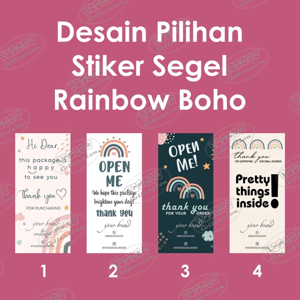 Box Packaging Hampers Stiker Segel Custom Motif Rainbow Boho