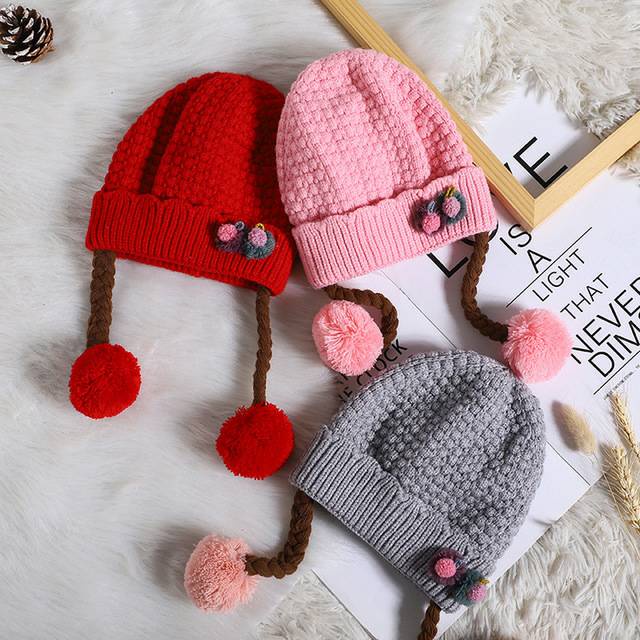 [BISA COD] Topi kepang bayi motif Berry / Topi bayi wig rambut palsu / Topi Kupluk kepang anak perempuan