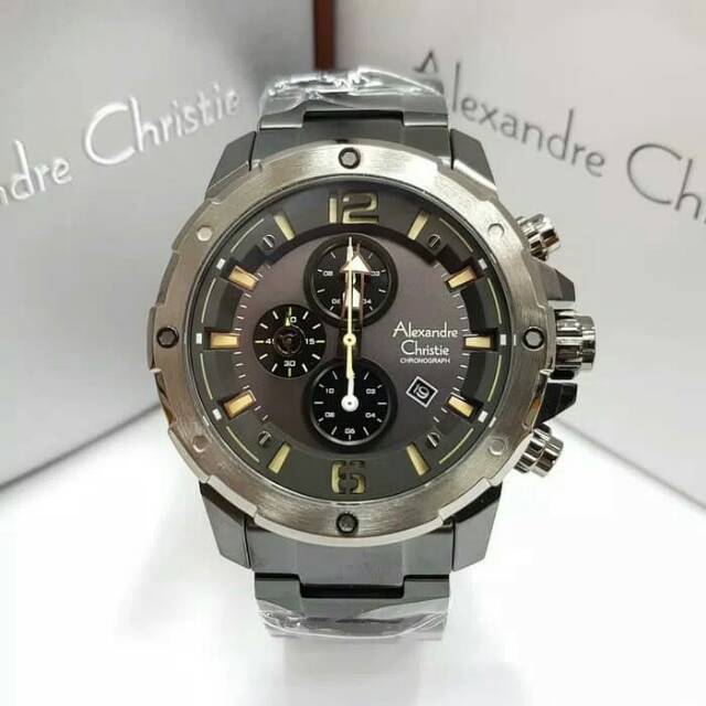Jam Tangan Pria Rantai Alexandre Christie AC 6410 Black Grey Original Best Seller AC6410