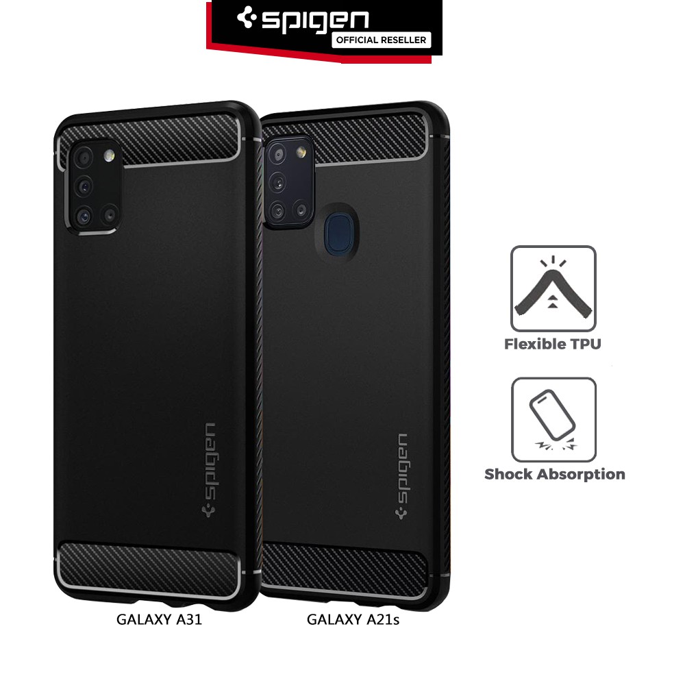 Case Samsung Galaxy A21s / A31 Spigen Rugged Armor Carbon Fiber Softcase Matte Black Casing