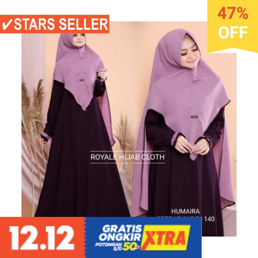 BAJU LEBARAN PAKAIAN MUSLIMAH SYARI BERGO BALOTELI / Gamis Polos Humaira Syari Original Royale Set