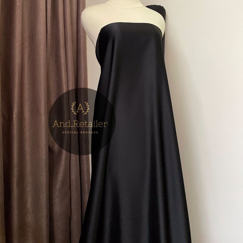 Kain satin Maxmara Pure Silk Original warna Hitam Black