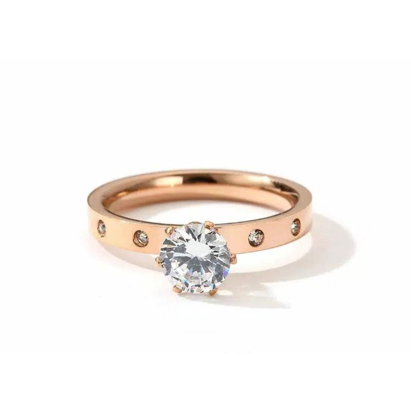 Cincin Titanium Aksen Mata Pinggir Rose Gold Wanita Simpel N17072100