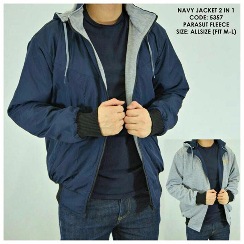 JAKET BOLAK BALIK PRIA BB DC 2in1 PARASUT ANTI AIR FLEECE SIZE M L XL