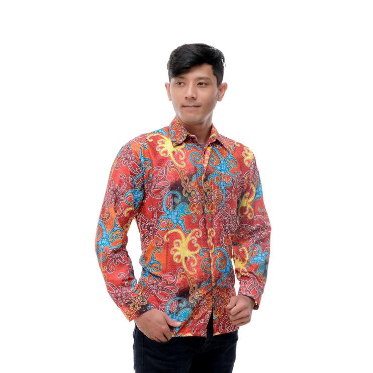 BAJU BATIK KANTOR KEMEJA PRIA CUMI GRADASI MERAH JUMBO