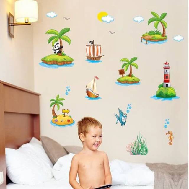 Wallsticker Transparan Panda Island Stiker dinding dekorasi kamar anak hiasan tembok animal pulau