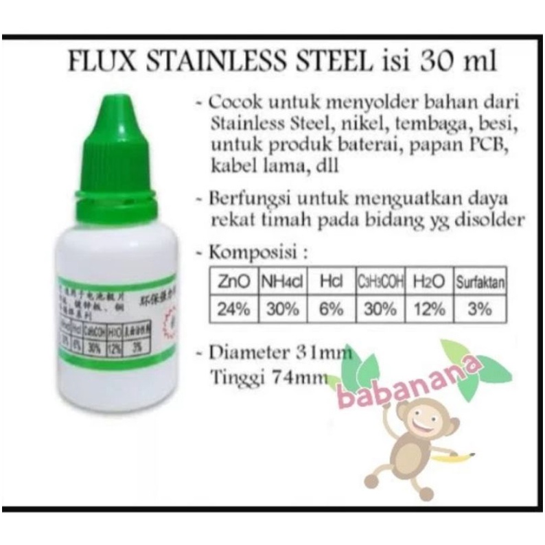 Flux stainless steel 30ml lem untuk stenlis baterai battery dll