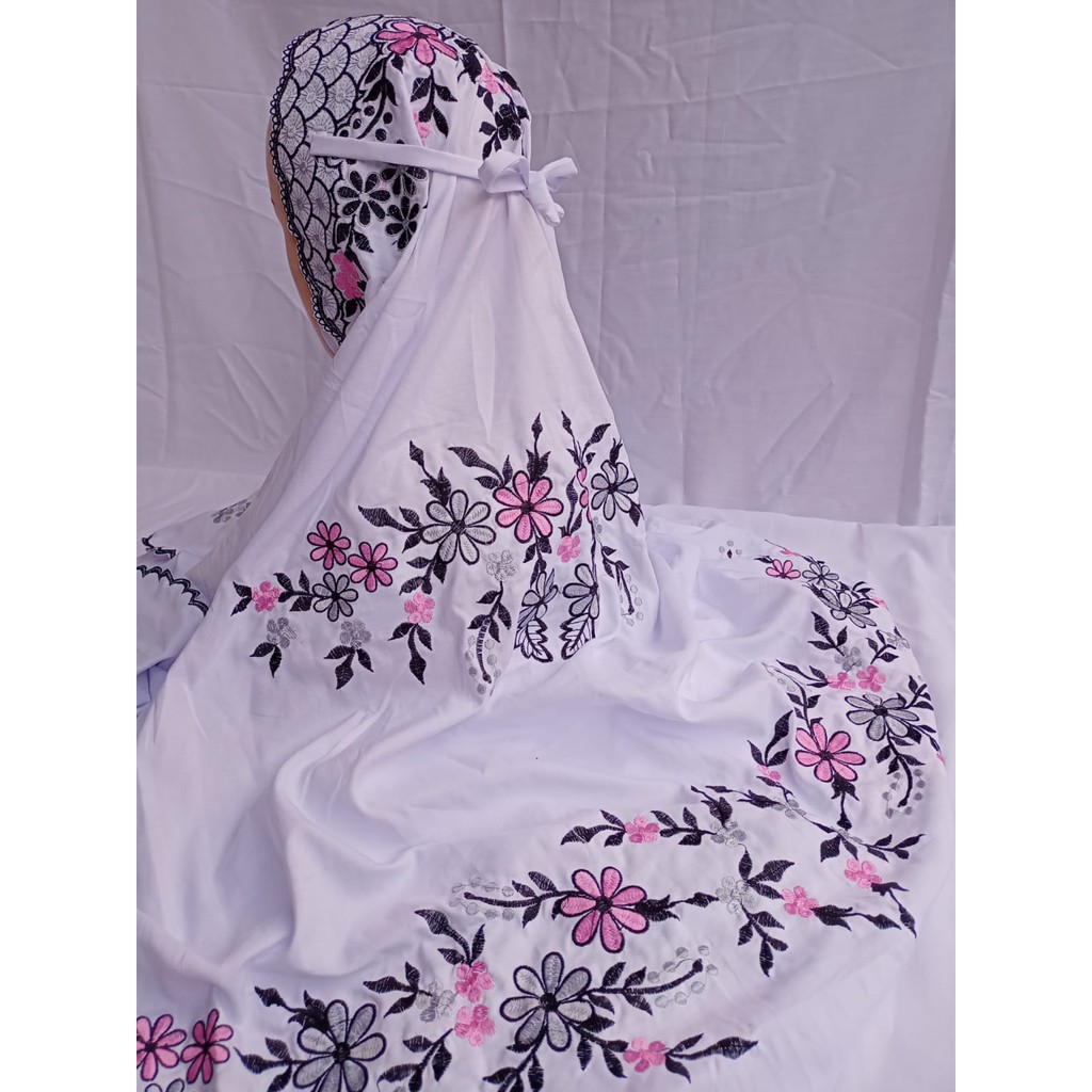 Mukena terusan dewasa Langsungan Terusan Santri Lajuran Katun Jepang Mutiara Santriwati Renda Polos 