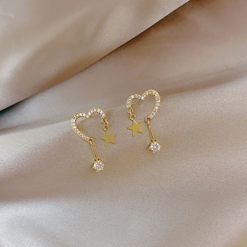 Anting Tusuk Gantung Bahan Sterling Silver 925 Desain Bintang + Hati + Rumbai Gaya Korea / Sexy Untuk Wanita