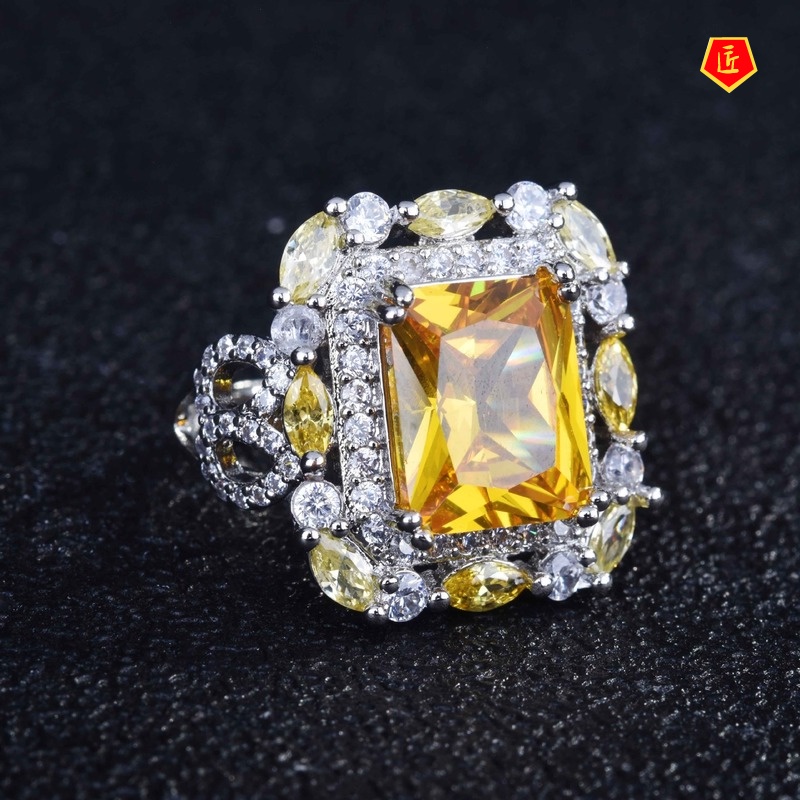 [Ready Stock]Luxury Fashion Lucky Citrine Colored Gems Ring