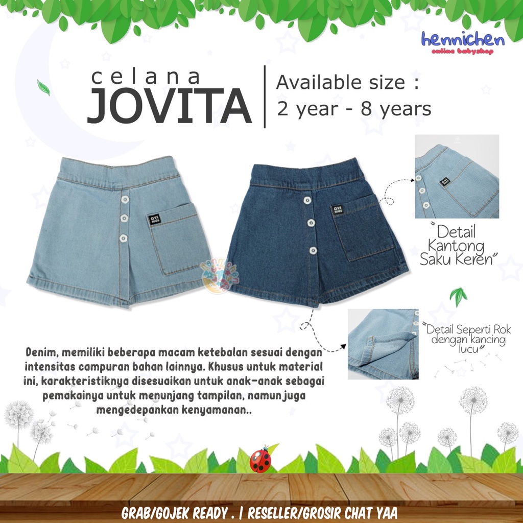 CELANA PENDEK ANAK SHORT PANTS JOVITA / LOVISA JEANS ANAK PEREMPUAN BAWAHAN JEANS FASHION ANAK PEREMPUAN 2-8 TAHUN OVIKIDS