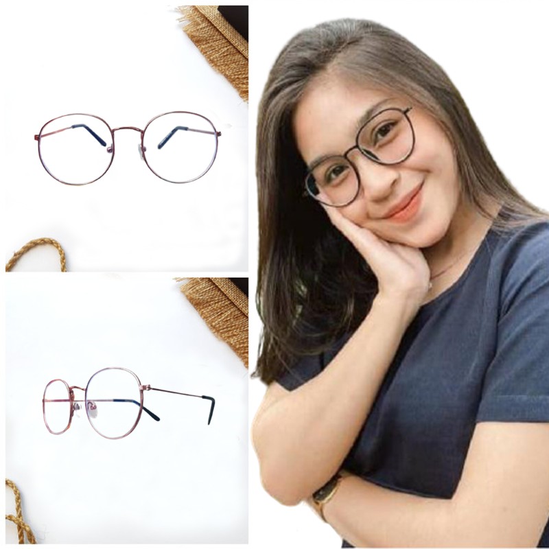 Kacamata Gaya Lens Normal Antirasiasi Blueray Pria Wanita Kacamata Desain Terbaru Frame Bulat Oval