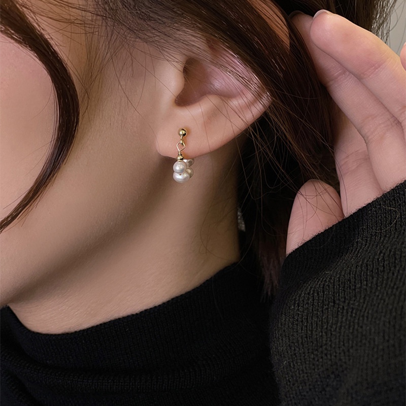 Anting Stud Hias Mutiara Gaya Retro Perancis Untuk Wanita