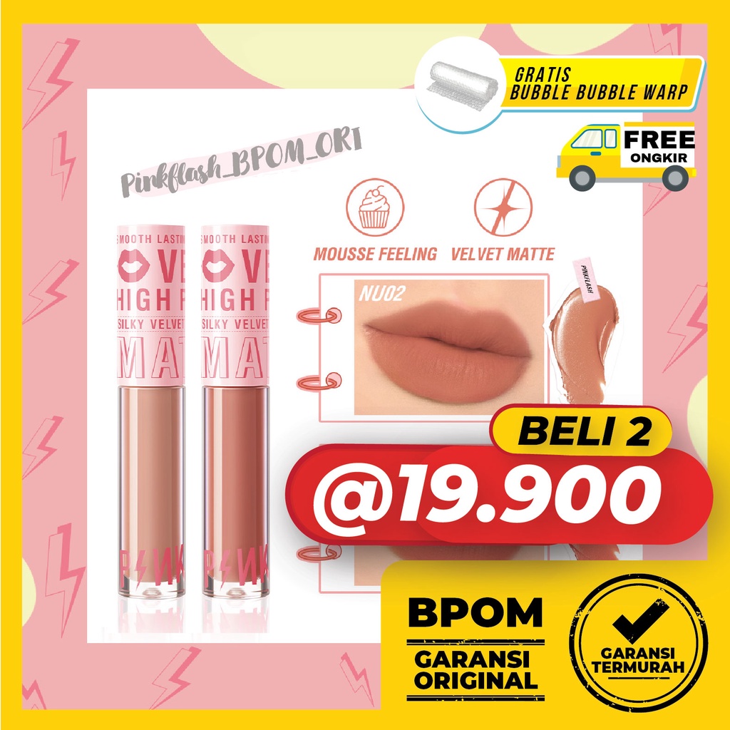 PINKFLASH Lip Matte PinkDiary Silky Lip Cream Smooth High Pigment Waterproof Lasting Velvet Matte Lipstick Pinkflash Lipmatte Tahan Air Pink Flash