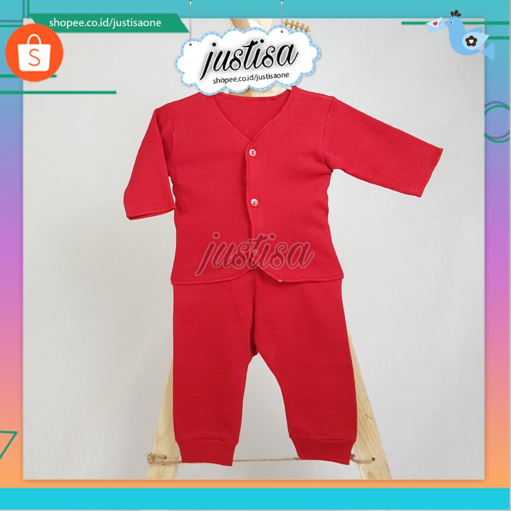 Promo !! SETELAN PANJANG WARNA RED NEW BORN - BAJU SETELAN NIA LENGAN PANJANG