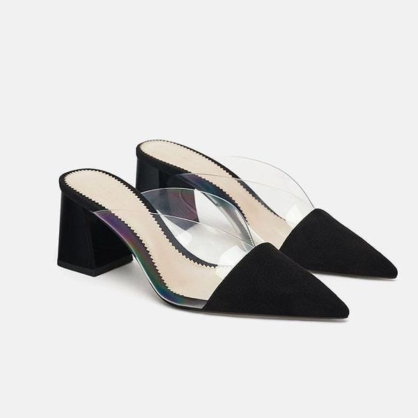 Zara High Heel Vinyl Mules Shoes Heels Sepatu Wanita 005637