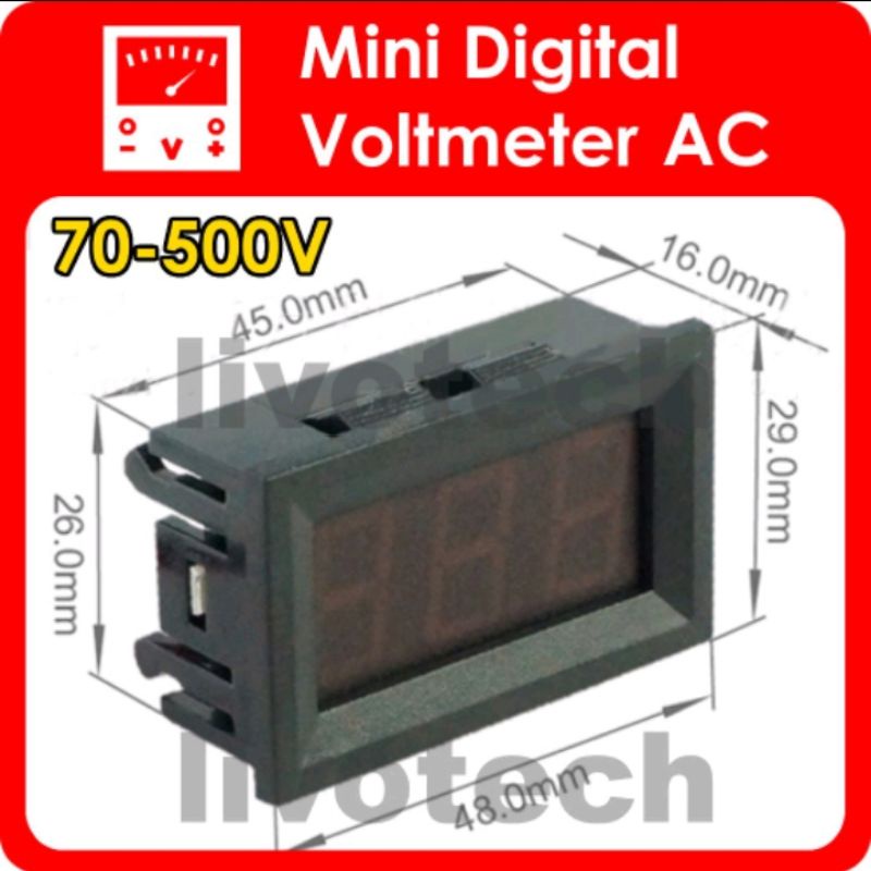 Voltmeter Volt Meter AC PLN Mini Tegangan 70-500V 2 Wire Digital