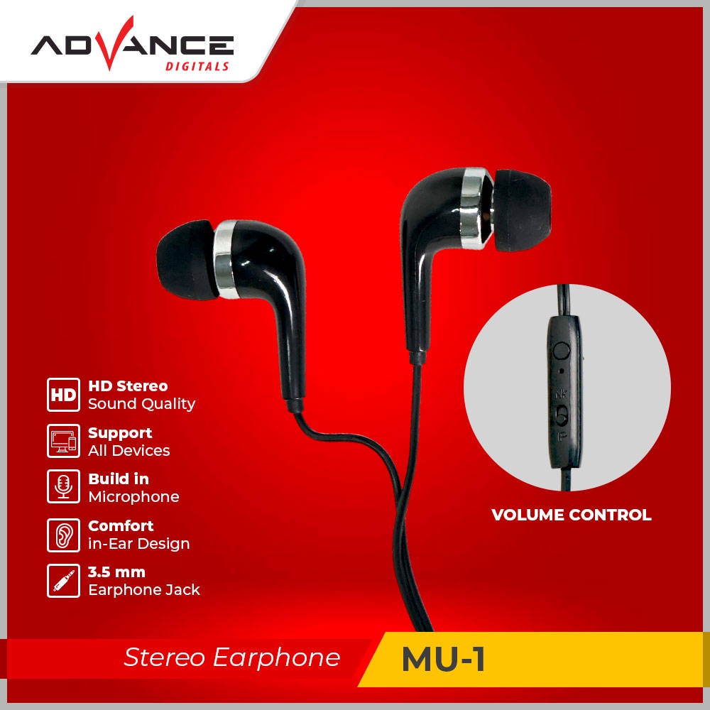 Advance 100% Ori Advance HIFI Stereo Earphone 1.2M Kabel Powerful Sound MU01 |Garansi Resmi Advance 1 Tahun |