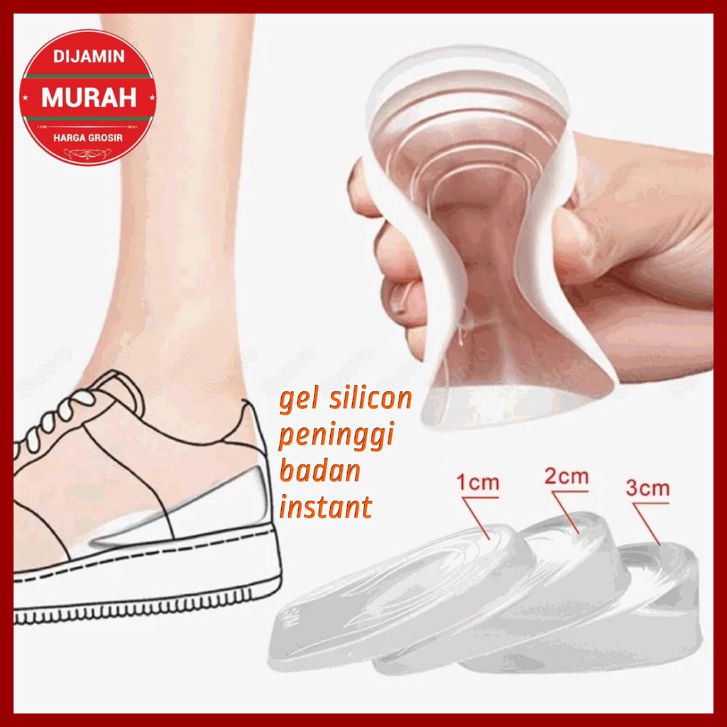 INSOLE PENINGGI BADAN INVISIBLE BAHAN SILICON GEL INSOLE SEPATU WANITA ALAS KAKI PENINGGI BADAN INSTANT BLK