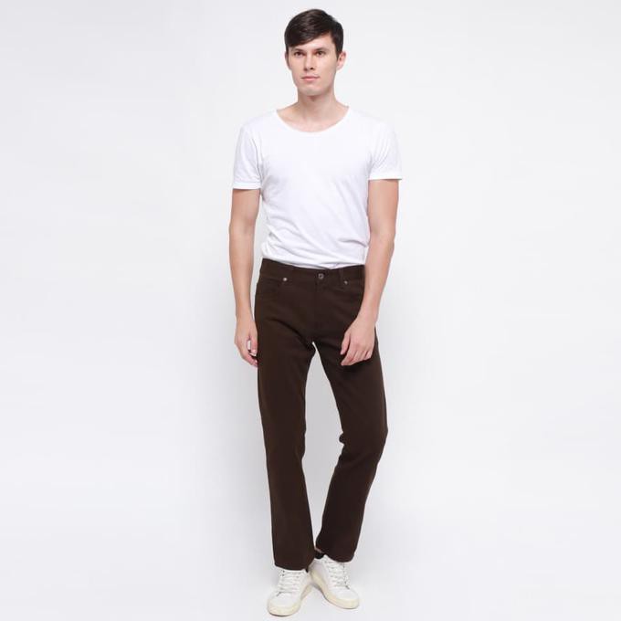 New Product Edwin Celana Jeans Milan-018 Regular Fit Pria Panjang Brown - Cokelat Tua, 28 Free