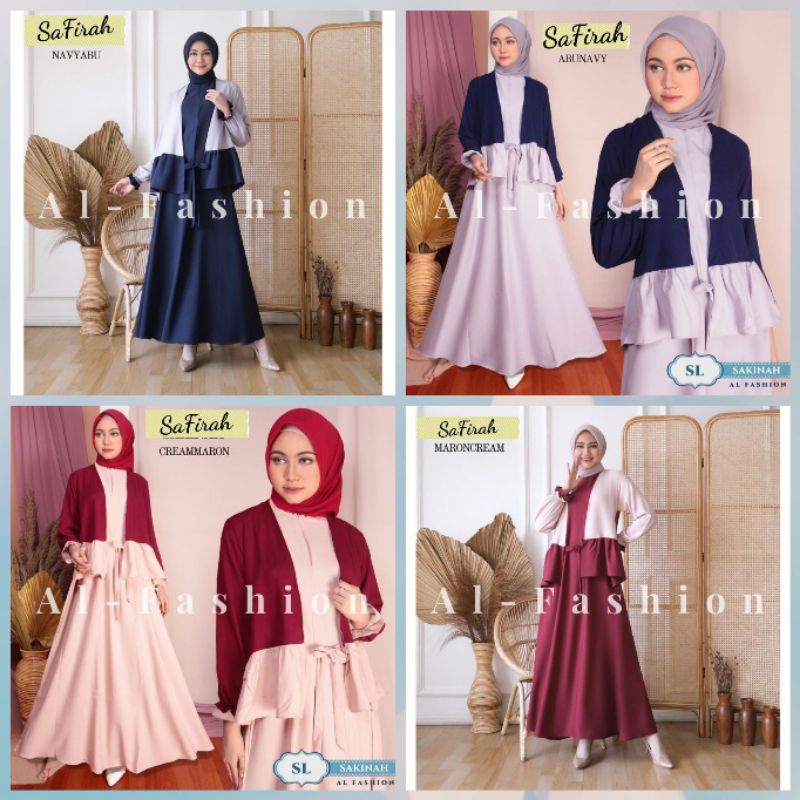 Safirah - Baju Dress Gamis Busui Jumbo XL + Plus Iner Rangkapan Kardigan Cardi Wanita Muslim Emboss 