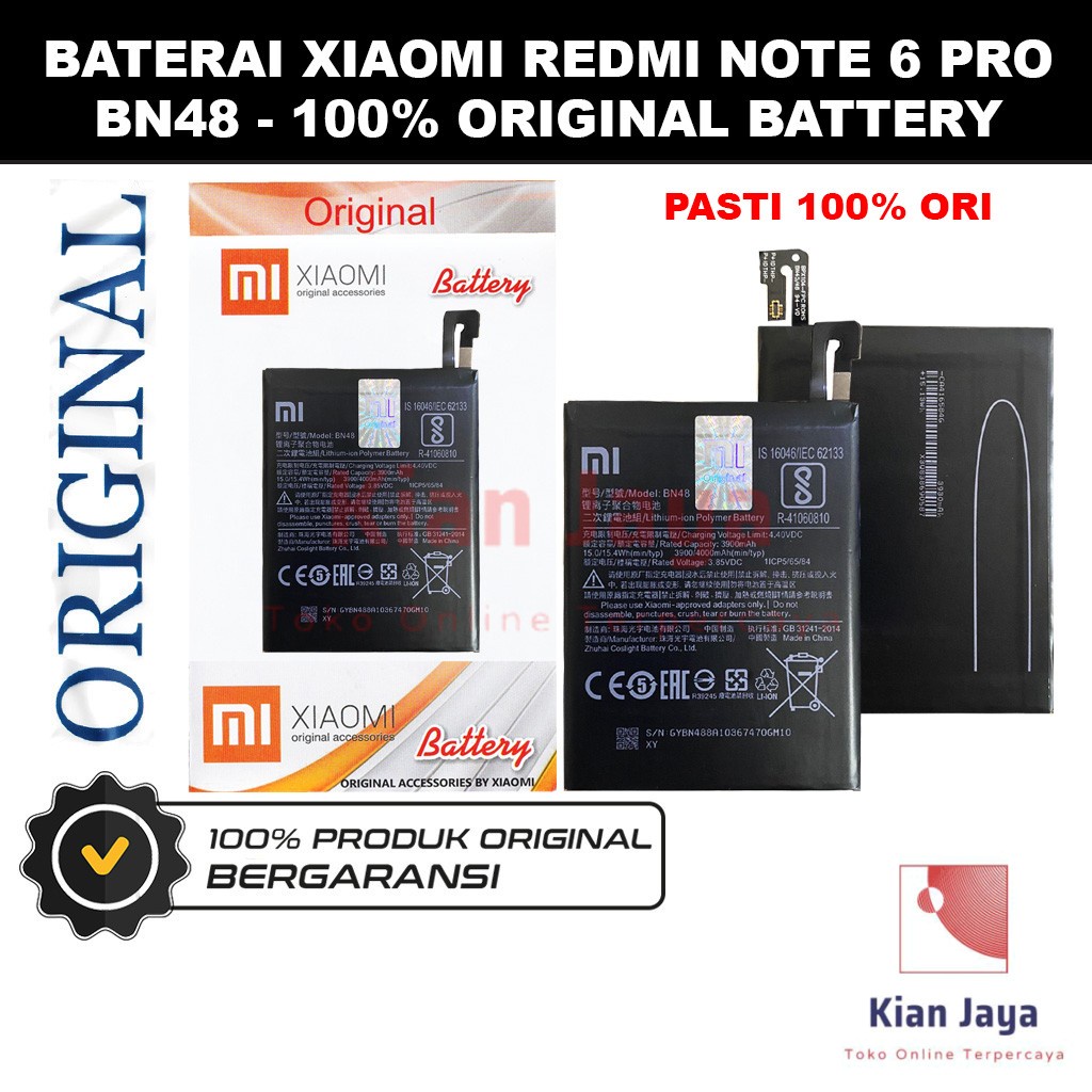 [Garansi 100% Ori] Baterai Xiaomi Redmi Note 6 Pro BN48 Batre Batrai Battery Hp Xiao Mi Xiomi BN 48 Original