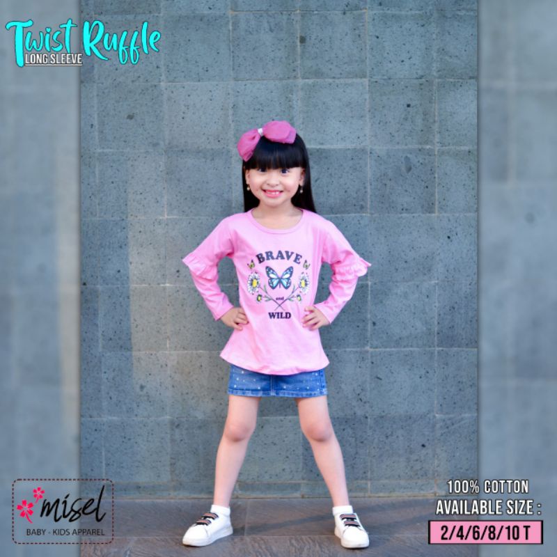 MISEL Kaos Lengan Panjang Twist Ruffle 2-8 Tahun Kaos Anak Cewe Lucu