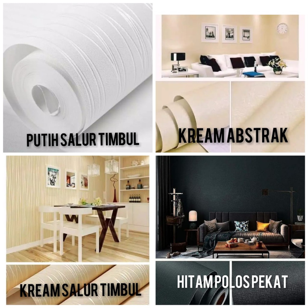 Wallpape Dinding Hitam Polos Pekat Pastel / Wallpaper Kream Salur Cerah / Wallpaper kream Abstrak / 