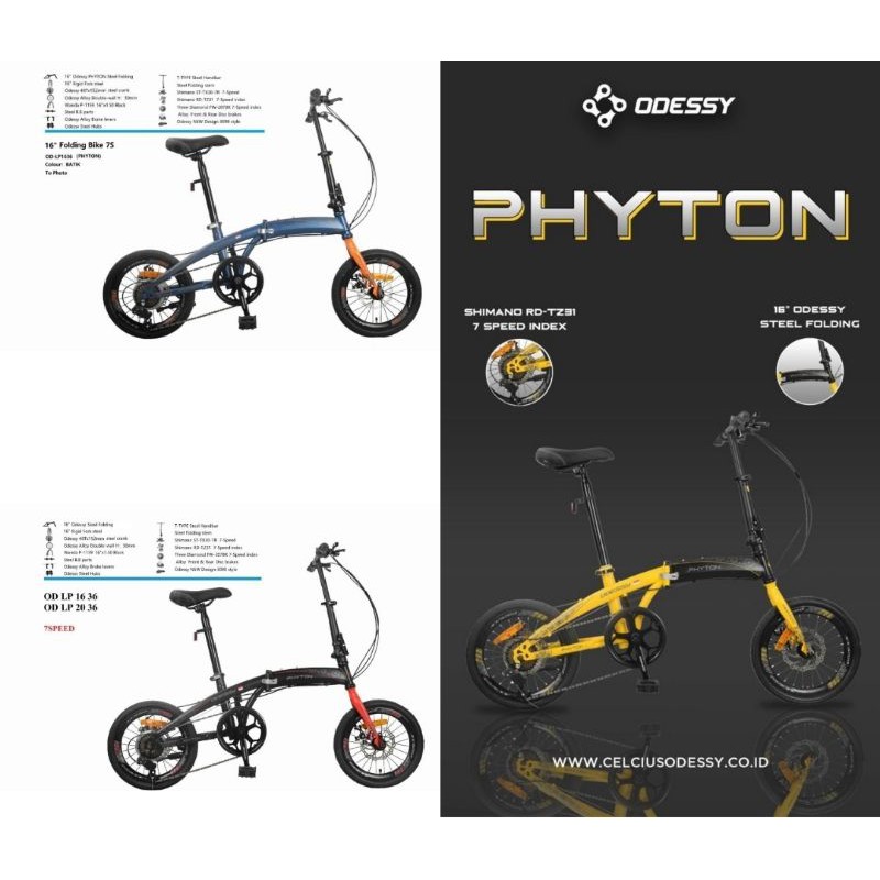 Sepeda Lipat 16 Inch ODESSY PHYTON 16 36 Shimano 7 Speed Rem Cakram Murah dan Berkualitas