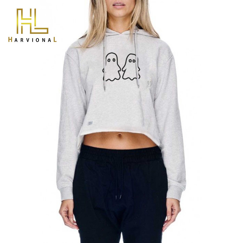 SWEATER CROP HOODIE GHOST BAHAN FRENCHTERRY TERLARIS