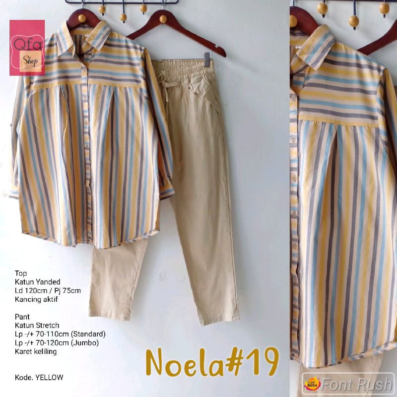 Setelan Kemeja Wanita Noela Set Motif Garis Bahan Katun Yanded Ukuran Jumbo LD 120 Original Qfa