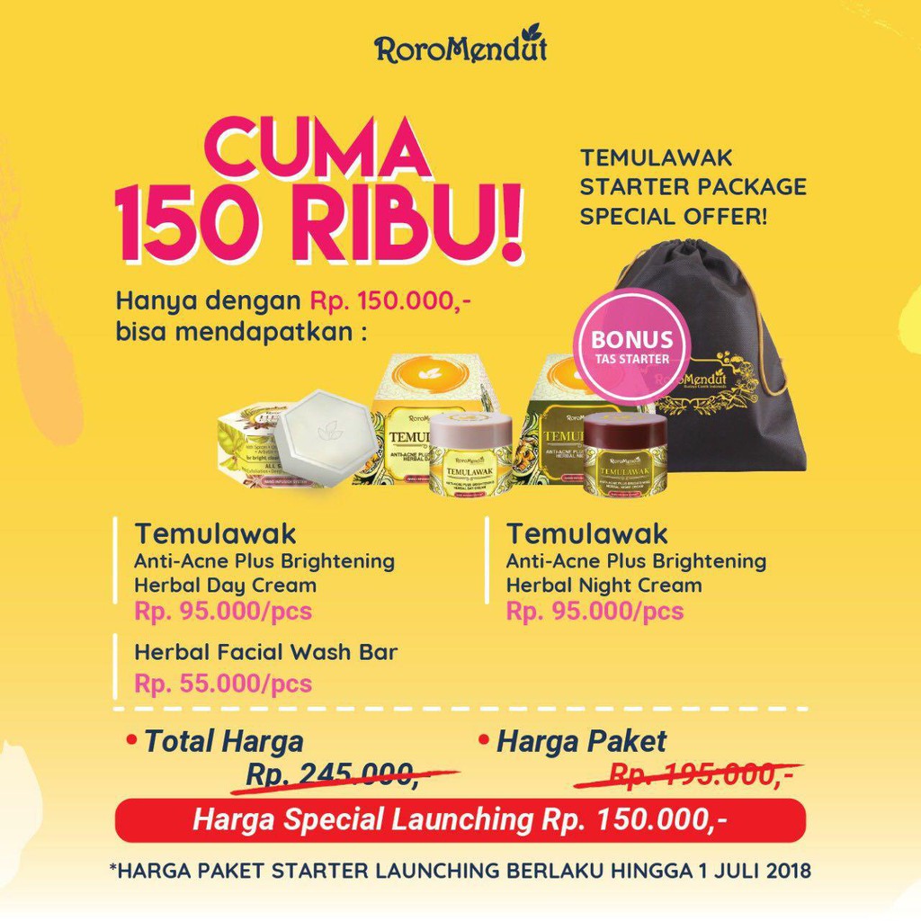 RORO MENDUT SKINCARE PAKET STARTER TEMULAWAK REMPAH HITAM KULIT MANGGIS CREAM WAJAH ORIGINAL BPOM-3