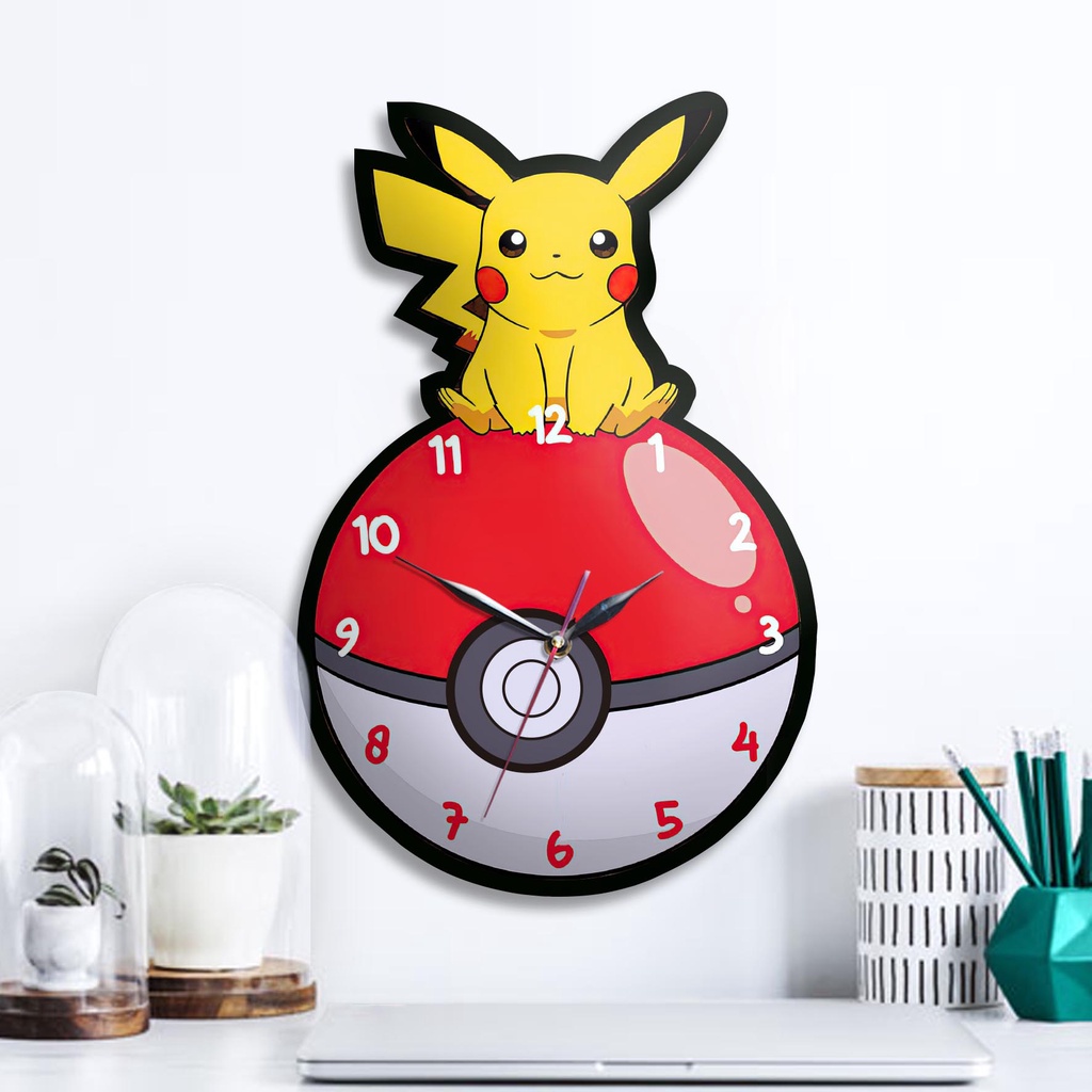 jam dinding pikachu  ukiran / bentuk pokemon listrik