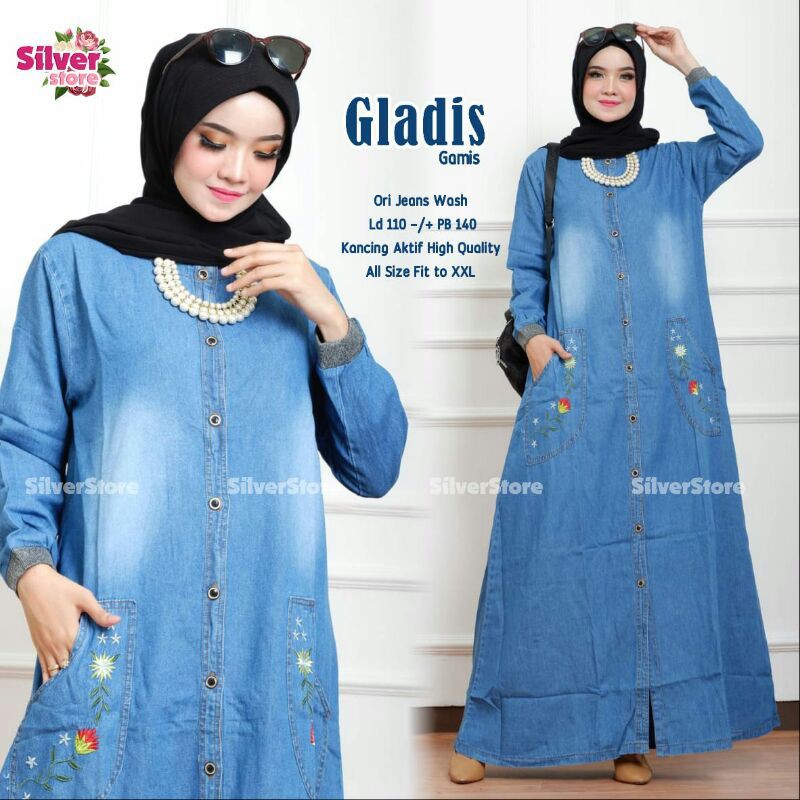 Gamis Jeans // Gladis Gamis By Silver // Gamis Bahan Ori Jeans Wash