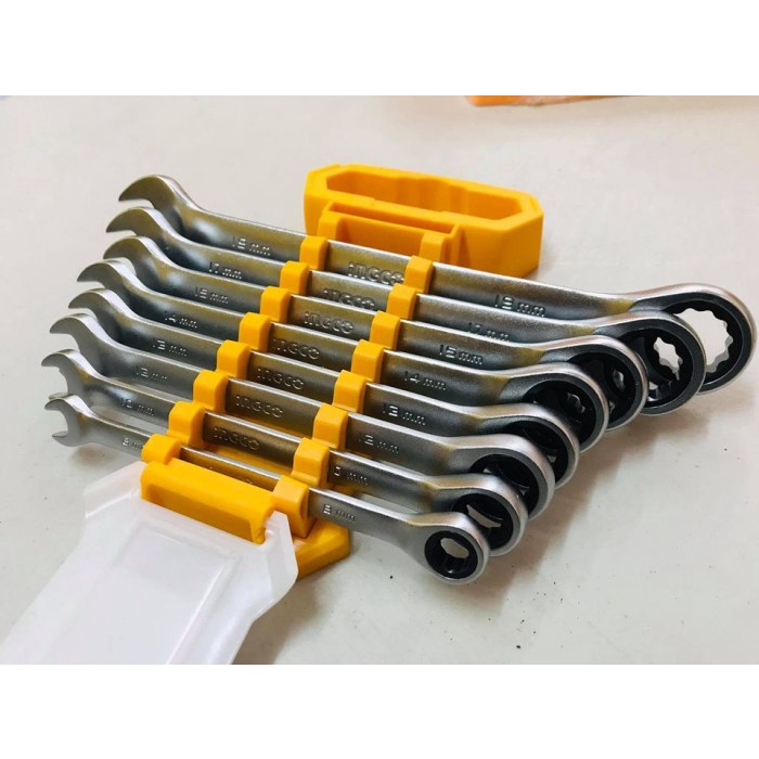 8-Pcs Ratchet Spanner Set (8-19mm) INGCO HKSPAR1082 - Kunci Ring Pas