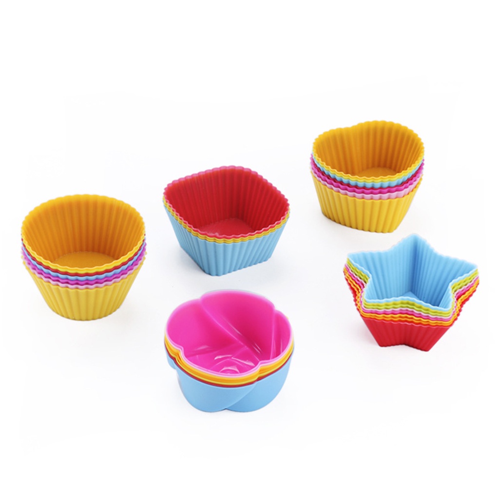 [house2020]Cupcake Mold Silicone Pastry Mold Non-Stick Cake Mould Tray Chocolate DIY Baking Tool Color Random