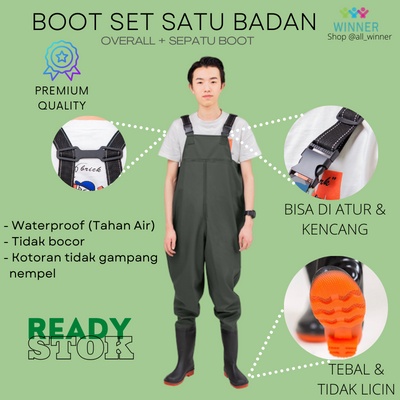 BOOT SET SATU BADAN BOT OVERALL FULL BODY SEPATU SAWAH PETANI PANJANG BOT NELAYAN CUCI MOBIL ANTI AIR BANJIR KEONG One-Piece Full Body Tahan air Sepatu sawah anti keong Wader Memancing Hujan Celana Pria Sepatu Boot Celana Sepatu Petani Panjang Sepinggang