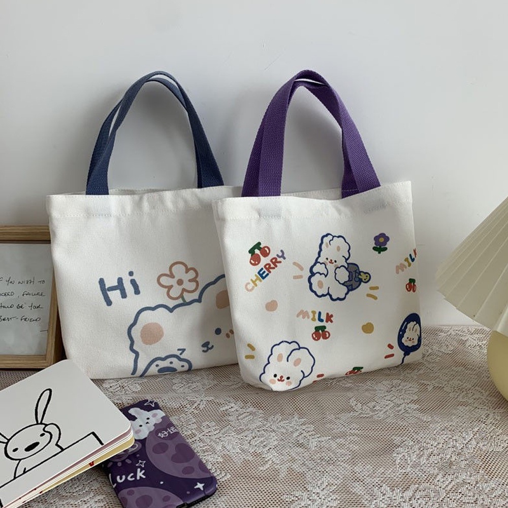 Mini Handbag Tas Tote Kanvas Jinjing Wanita Korean Style Tote Bag Handbag Kecil Tas Makeup Canvas Tempat Kosmetik Tas Totebag Bekal Kanvas Mini Bag Lunch Canvas Tas Wanita